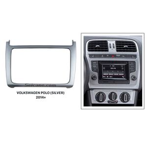 Bil Silver Dubbel DIN Stereo Panel DVD Multimedia Player Fascia för 2014 Volkswagen Polo Radio Dash Trim Refittande ram
