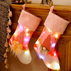 Led Light Up Christmas Moda Presente Saco De Natal Árvore Pingente Decorações Ornament Socks Saco De Doces Decorações De Partido C2991