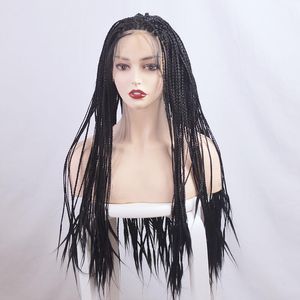 Box Braided Lace Front Synthetic Wig Simulation Human Hair Lace-Frontal Wigs For Black Women Q002