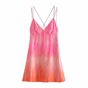 Letnia sukienka Kobiety Tie Dye Mini Dress Elegancka Casual Moda Chic Lady Slip Dresses Kobieta 210709