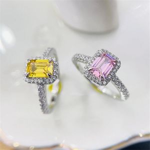 Choucong Semplice Moda Gioielli di lusso Vero argento sterling 925 Taglio smeraldo Tre colori 5A Zircone Eternità CZ Diamante Donna Anello di fidanzamento per matrimonio Anello regalo