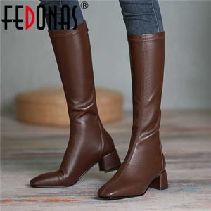 Top Quality Knee High Boots Autumn Winter Heels Bootgs For Women Working Office Lady Tight 210528