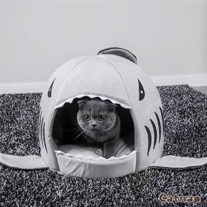 Deep Comfort Comfort Cat Bed Cat's House Pets Pet Petent Shark Форма Уютные Пещеры Кровати Внутренняя Кровать для кошек ПЭТ Кровать в зимнем Дом для Cat 2101006