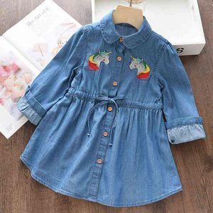 Orso Leader Ragazze Festa Abito elegante Moda Bambini Principessa Costumi Ragazza Unicorno Abito in denim Costumi Adolescenti Abbigliamento per bambini 210708