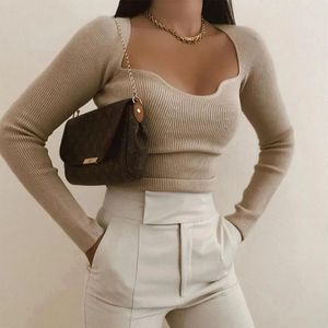 Women's Sweaters 2021 Women Knit Sweater Top Long Sleeve Heart-neck Casual Fashion Woman Slim-fit Tight Knitted Pullover Tops