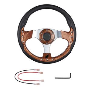 Car Flat Dish WoodGrain Steering Wheel Silver Spokes Universal Sports Race Classic Style