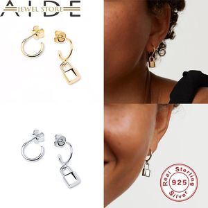 Stud Aide Sterling Silver Earring Vintage Lock Dangle oorbellen voor vrouwen Tieners Hiphop Punk Pendientes Plata Joodly