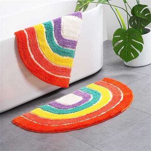 Semicircle Carpet Soft Plush Rug Sofa Floor Non Slip Foot Mat Living Room Decoration Rainbow Sink Pedestal 211124