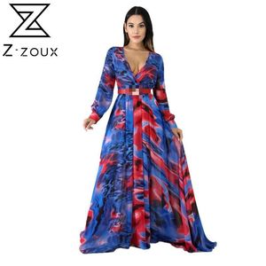 Kobiety Dress V-Neck Z Długim Rękawem Plus Size Drukuj Suknie Sexy Vintage Kwiaty Odzież Letnie 210524