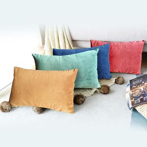 Cushion/Decorative Pillow Home Furnishing Soft Decoration Solid Color Velvet Lumbar Case Sofa Cushion Set Holland Down By