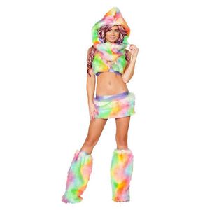 BaCai led costumes stage fur performance clothes artificial one four piece set 211207