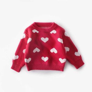 사랑 하트 아기 소녀 스웨터 발렌타인 데이 레드 긴 소매 공주 옷 0-2 년 E84008 210610