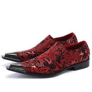 Sapatos de vestido masculino italiano casamento vermelho elegante floral metal pontudo oxford man zapatos sapatos formais para homens designer scarpe uomo