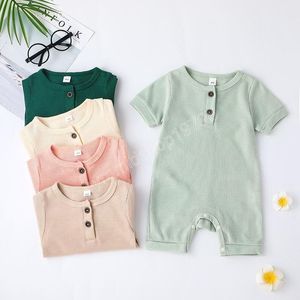 Sommar baby ribbed rompers kortärmad enstaka bodysuit jumpsuit kläder mjuk bomull toddler nyfödda spädbarn pojkar och flickor romer