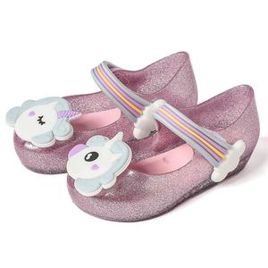 Mini Melissa Meninas Sandálias Unicorn Geléia Sapatos Crianças Sandálias Respirável Não-escorregadio Alta Qualidade Verão Jelly Sapatos Melissa 210306