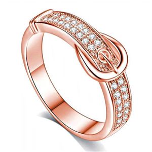 Trouwringen luxe femme mannelijke rose goud zilver ingelegd zirkoon riem vorm ring voor vrouwen mannen cadeau party bijoux verlovings sieraden