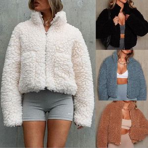 Mulheres falso jaqueta de pele de pelúcia cardigan casaco curto jaquetas artificiais casaco de lã de lã mulheres Outerwear quente casacos quentes
