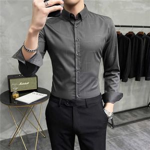 Långärmad affärskjortor Män Slim Fit Casual Shirt Social Party Dress Kläder Högkvalitativt Kontorsarbete Wedding Blouse 210527