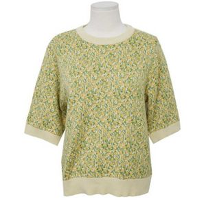 PERHAPS U T-shirt floreale piccola letteraria gialla a forma di collo a manica corta da donna a maglia casual B0499 210529