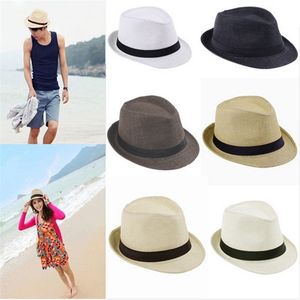 Frauen Panama Strohhüte Fedora Geizige Krempe Hüte Weiche Hut Für Unisex 8 Farben Sommer Sonne Strand Kappen Leinen Jazz hüte 483 Y2