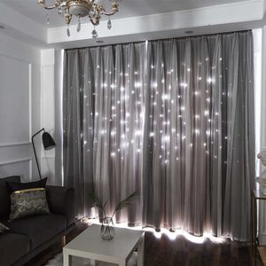 Double Layer Hollow Out Stars Blackout Curtain For Living Room Window Curtains Bedroom Voile el Home Decoration 210712