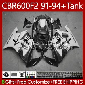 Kropps kit för Honda Bodywork CBR600F2 600CC 600FS 63NO.194 CBR 600 600F2 91-94 CBR600 Grå vit F2 FS CC 91 92 93 94 CBR600FS CBR600-F2 1991 1992 1993 1994 Fairing + Tank