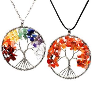 Lady Gift 7 Chakra Tree of Life Ädelsten Hänge Halsband Natural Crystal Healing Quartz Smycken