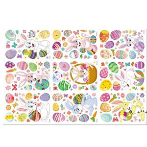 Forniture per feste 9 fogli / set Coniglietto uovo di Pasqua Kawaii Adesivi fai da te Decalcomanie graffiti elettrostatici Bottiglia d'acqua Frigorifero Diario Telefono LLD12142