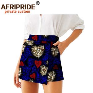여름 여성 반바지 스커트 패션 느슨한 높은 허리 Ankara 캐주얼 짧은 홀 컷 아프리카 인쇄 옷 왁스 A007 210719