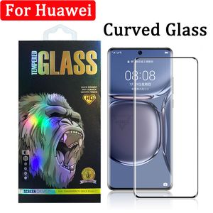 Curved Full Lim Edge Cover Tempered Glass Telefon Skärmskydd för Huawei Mate40 Pro 30 20 P40 P30 Med Retail Package