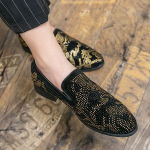 Men's Fashion Leather Rhinestone Loafers Men Casual Moccasins Oxfords Shoes Man Party Driving Slip On Flats Plus Size 38-47