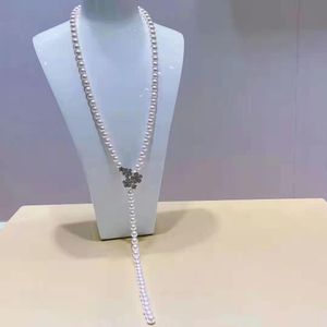 Hand knuten 100 cm lång 8 mm vit skal pärlhalsband mikroinlägg zirkon tillbehör tröja halsband mode smycken