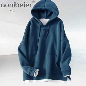 Katı Ücretsiz Boyutu Kadınlar Polar Hoodies Bırak Omuz Sonbahar Kış Sıcak Hoody Kazak Patchwork Kazaklar Dış Giyim 210604