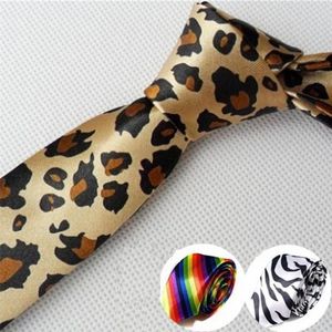 Mode slips för män skinny slips korea gul leopard print liten slips plaid england stil vit röd st mycket