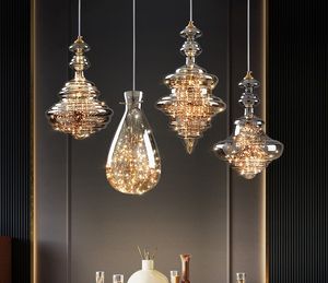 Nordic Full Copper Lamp Luxury Post-modern Crystal Chandelier Model Room Dining Room Bedroom Bed Bar Creative Pendant Lighting