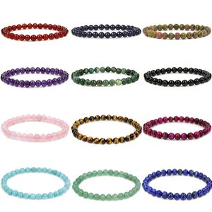 Pulseira com miçangas elásticas de cristal de cura natural de 6 mm com pedras preciosas feitas à mão, pulseiras redondas de luxo e joias