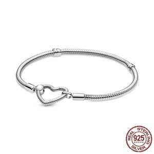 Snake Chain Heart Buckle Bracelet 925 Sterling Silver Fit For Brand Charms Bracelet DIY Fine Jewelry Making Women Gift