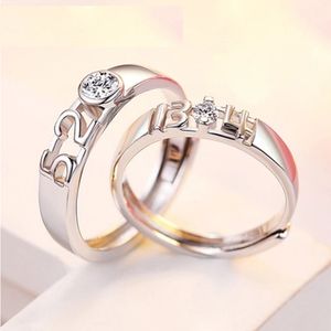 520 och 1314 Högkvalitativ Real 925 Sterling Silver Lover Ring Klassisk Rund Finger Justera Ring Kvinnor Bröllop Förlovning Smycken Gift