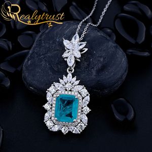 Luxury 100% 925 Silver Paraiba Tourmaline Pendant Necklace for Women Fine 9*11mm Gemstones Charms Necklace Chain Wedding Gift