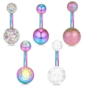 Anelli per ombelico in acciaio inossidabile 14G Anello per ombelico sexy con sfera arcobaleno Gioielli penetranti per il corpo