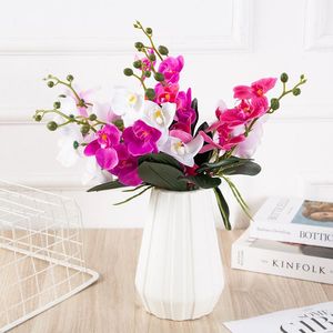 Decorative Flowers & Wreaths Luxury Orchid With Leaves Artificial Flower White Butterfly Orchids Fake For Home Wedding Decoration Flores