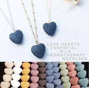 Heart Lava Rock Pendant Halsband 9 Färger Aromaterapi Essential Oljediffusor Hjärtformade Stenhalsband för Kvinnor Mode Smycken