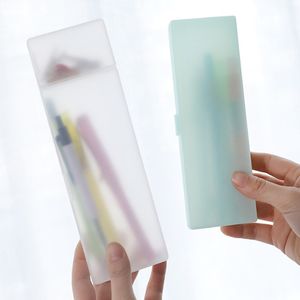 Multifunction Transparent pencil case Frosted Plastic Pink Green White Blue Pencils Pens Storage Box Bag Holder School Office Stationery Supplies KK0077HY