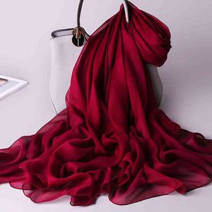 100% Real Chiffon Scarf Kvinnor Solid Pure Natural Stora Shawls Wraps för Ladies Sunscreen Silk Scarfs 180x110cm