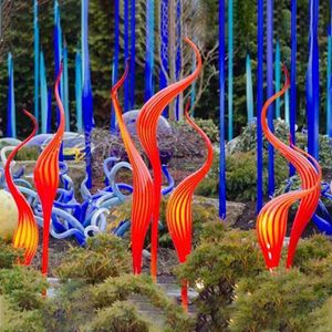 El üfleme cam zemin lambası sazlık turuncu kuğu kafa sanat zanaat mavi turkuaz mızrak murano chihuly parti bahçesi için ayakta cuturure