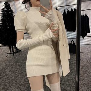 Spring Knited Dress Party Sexy Slim Casual Y2K Mini Sweter Kobiety Design Długie rękaw Elegancki Korean 220210