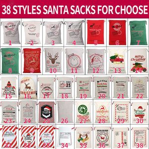 39 stilar Personliga Santa Sacks Jul Candy Beam Port Canvas Bags Xmas Eve Apple Bag Festival Party Supplies för vänner