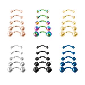 5pcs 2.5-6mm Eyebrow Piercing Banana Lip Ring Stainless Steel Curved Barbell Stud Helix Navel Cartilage Earring Body Jewelry