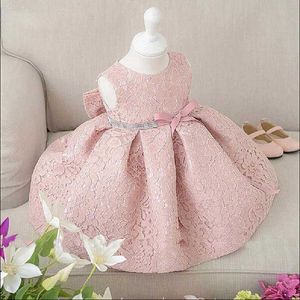 Vestito elegante da bambina neonata moda estiva pizzo rosa grande fiocco festa tulle fiore principessa abiti da sposa vestito da bambina Q0716