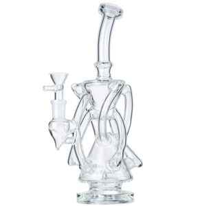 Unique Glass Bongs Hookahs Klein Bong Showerhead Perc 7 Tubes 5mm Thick Dry Herb Cyclone Dab Rig Clear Smoking Pipe Spinning Water Pipes Recycler Hookah Oil Rigs